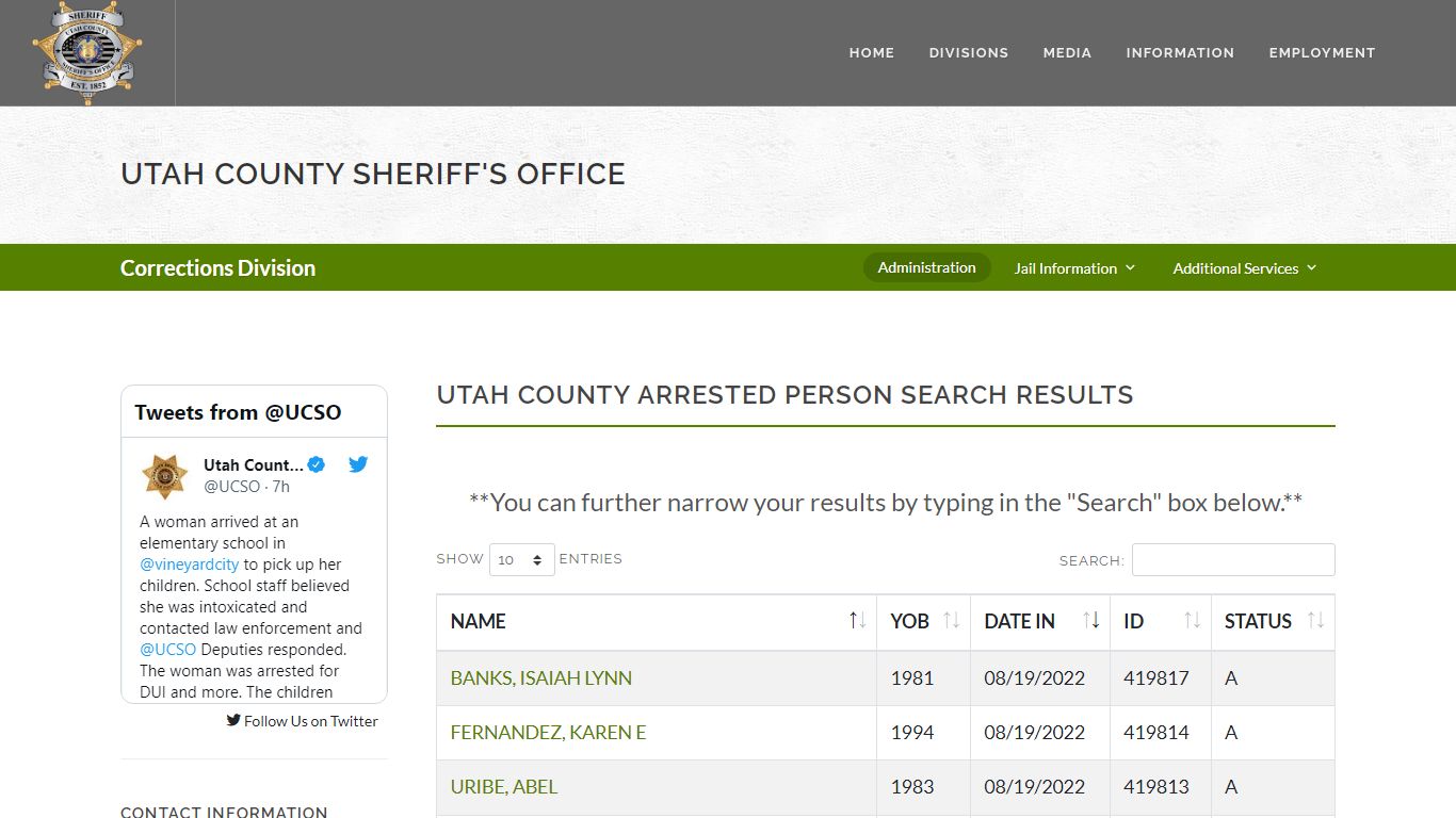 Utah County Sheriff's Office Inmate Search