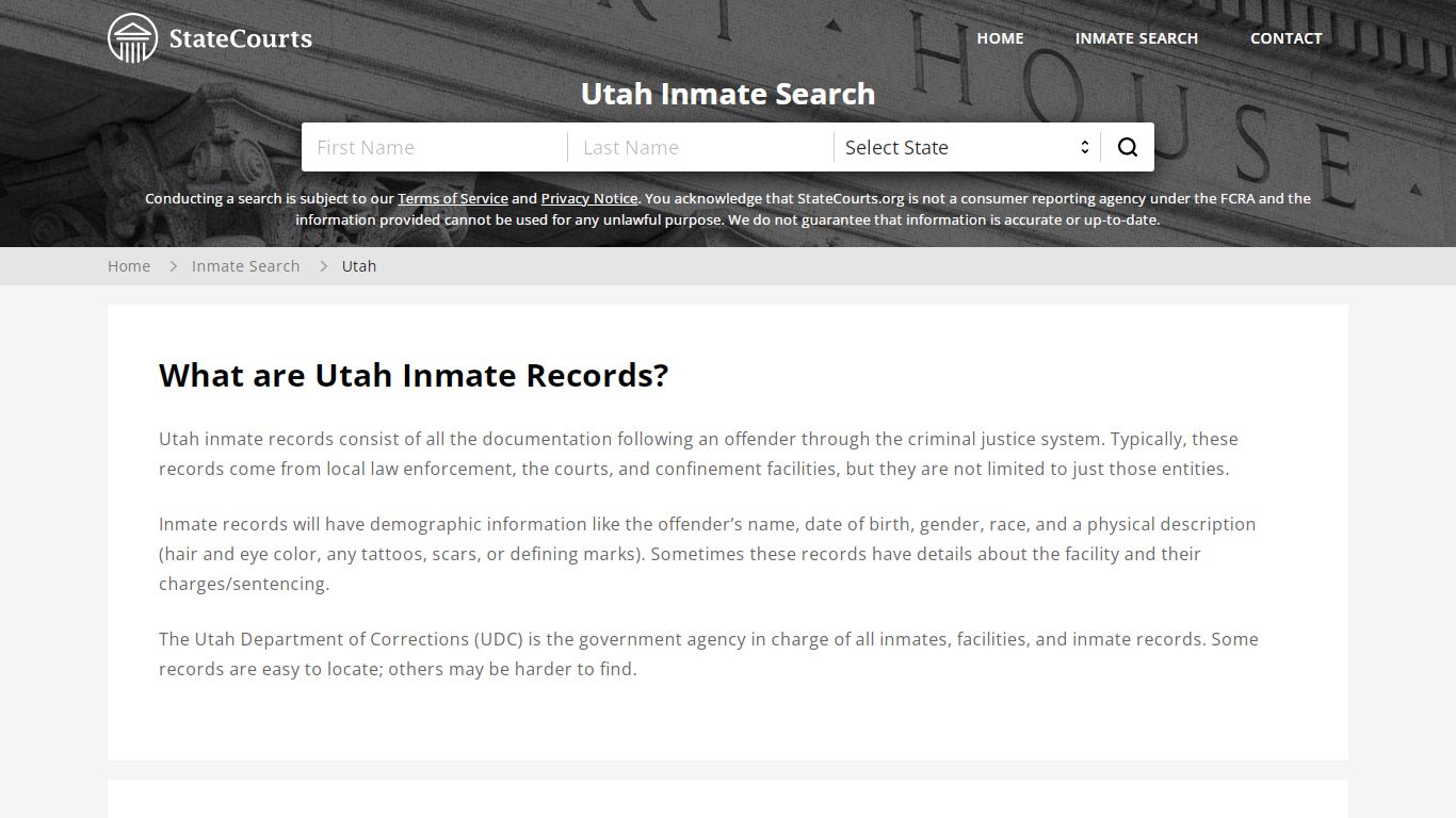 Utah Inmate Search, Prison and Jail Information - StateCourts